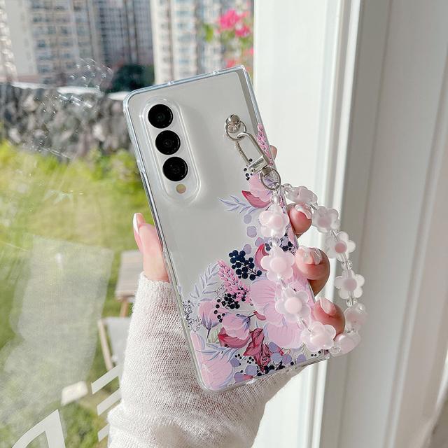 

Для Samsung Galaxy Z Fold 4 3 чехол с цветами и птицами, браслет с росписью, прозрачный противоударный жесткий чехол для Samsung Zfold4 Fold3 For Samsung Z Fold 3