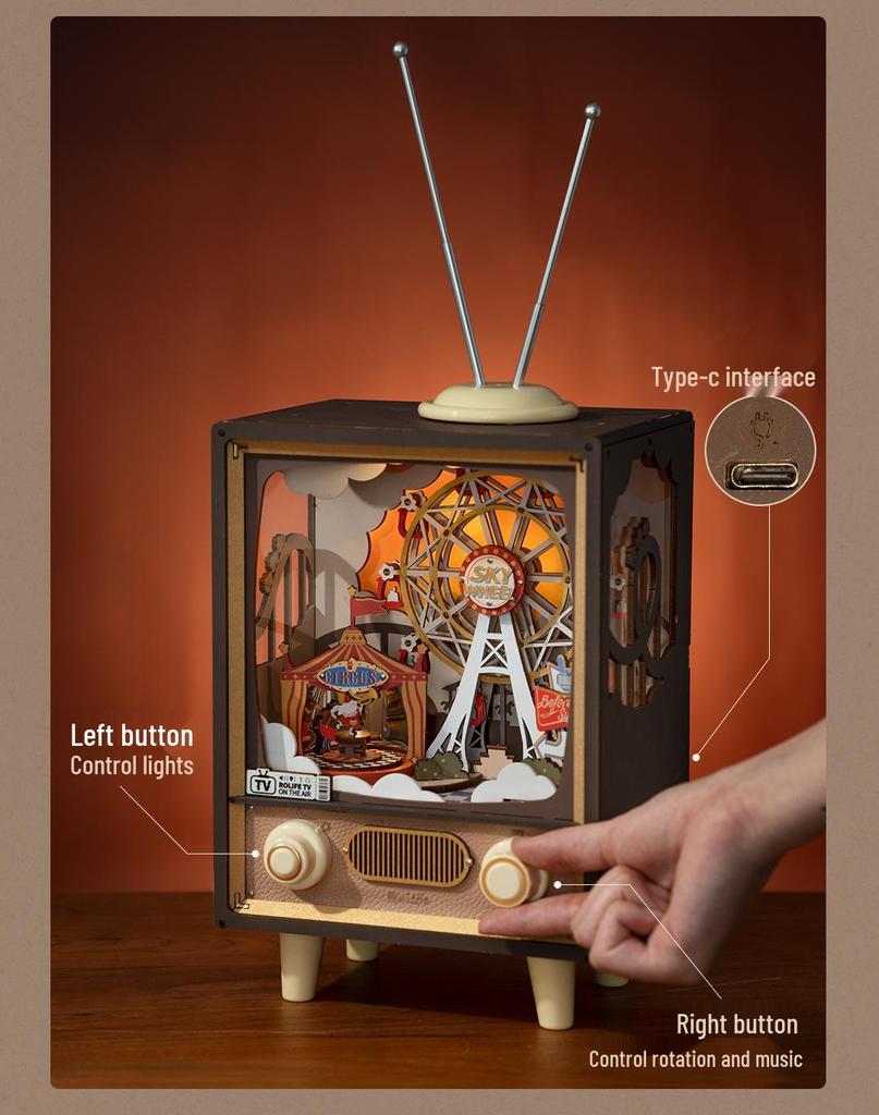 Ruotai Vintage Pozytywka DIY Puzzle 3D - Kreatywna Zabawka dla Dzieci i Prezent Urodzinowy