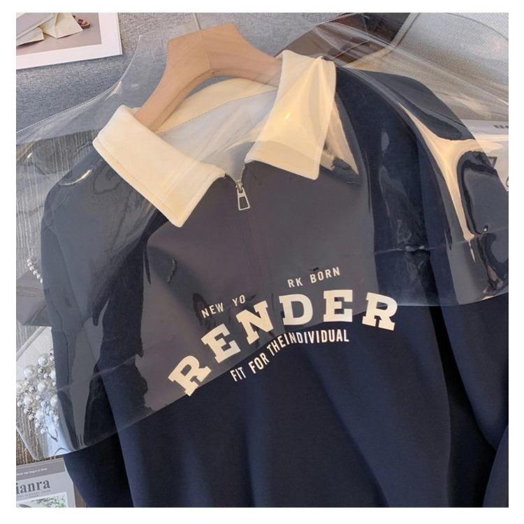 Fashion Women Streetwear Polo Collar Hoodie Sweatshirt Long Sleeve Pullover Jumper Letter Printing Tops