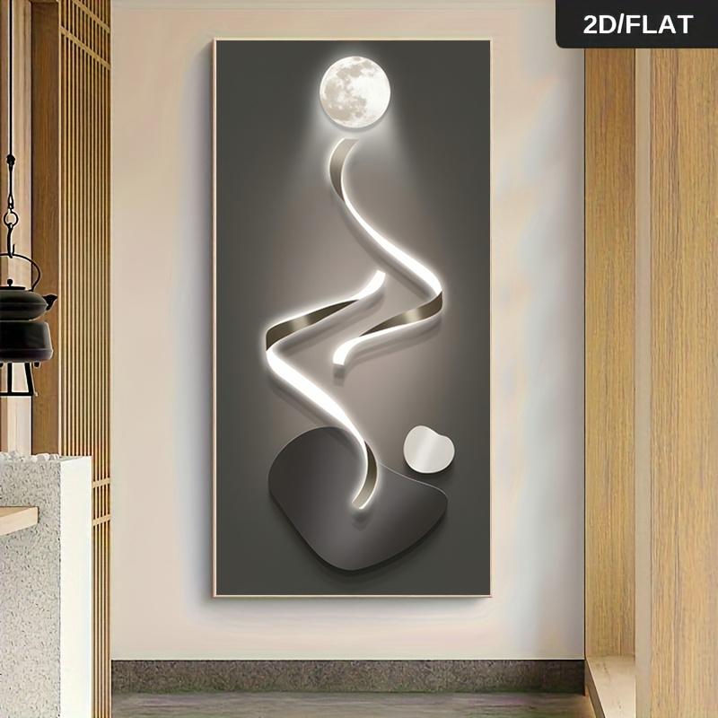 1 Stück moderne minimalistische LED-beleuchtete Mond-Dekorationsmalerei, abstrakte Linien im nordischen Stil, Wanddekoration für Zuhause, Wohn