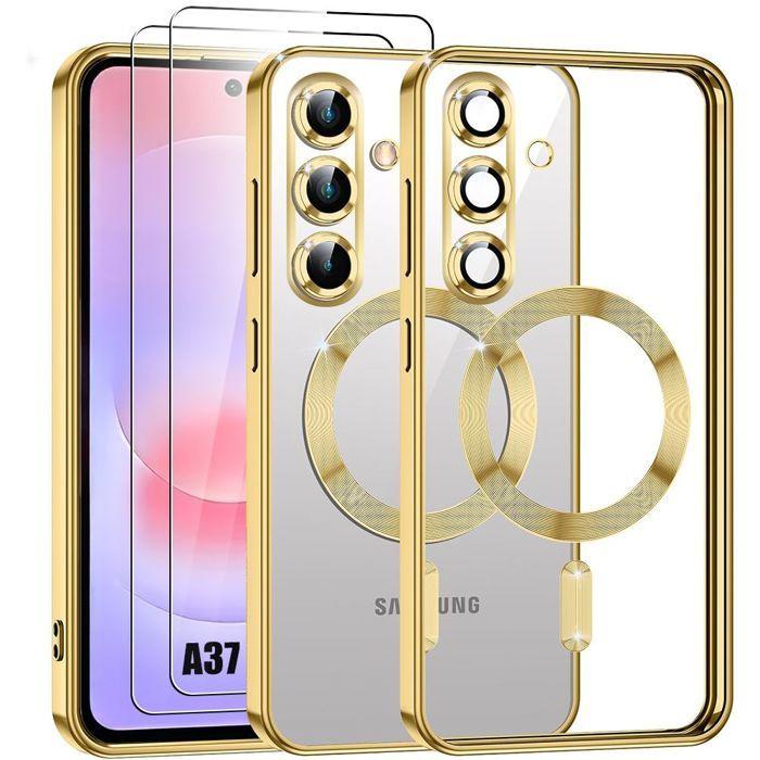Hoesje voor Samsung Galaxy A37 5G, TPU Bescherming met Magnetische Ring - Goud - 2 Gehard Glas