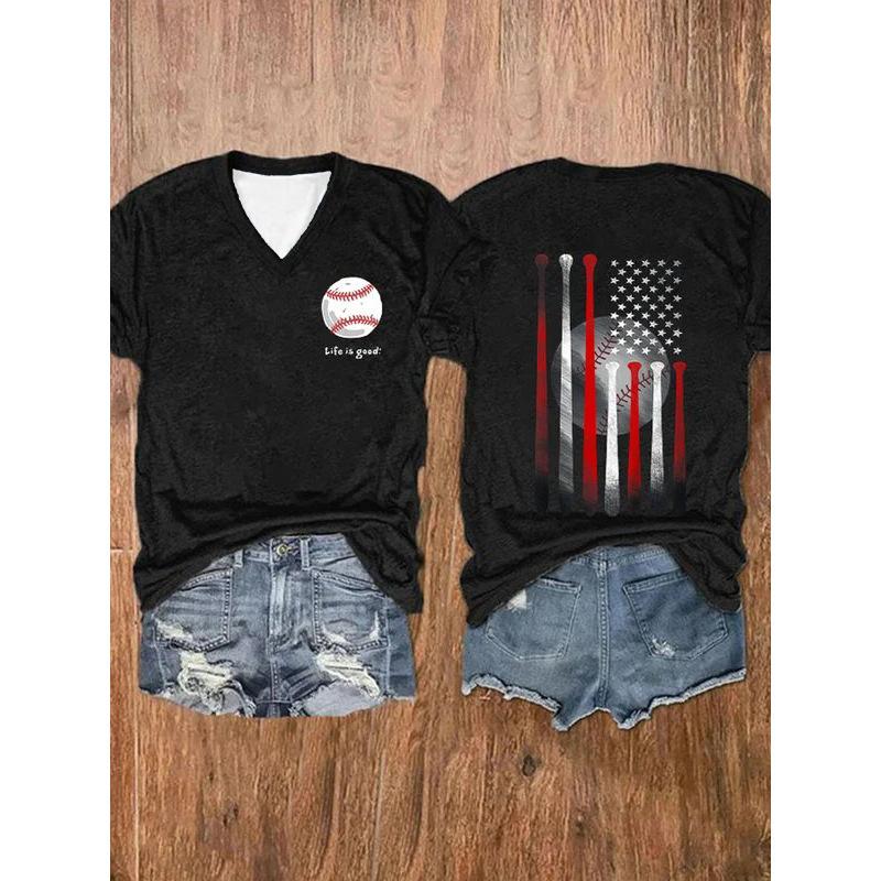 

3D цифровая печать весна и лето приталенный удобный топ V-образный вырез футболка бейсбольный принт 3419 4XL