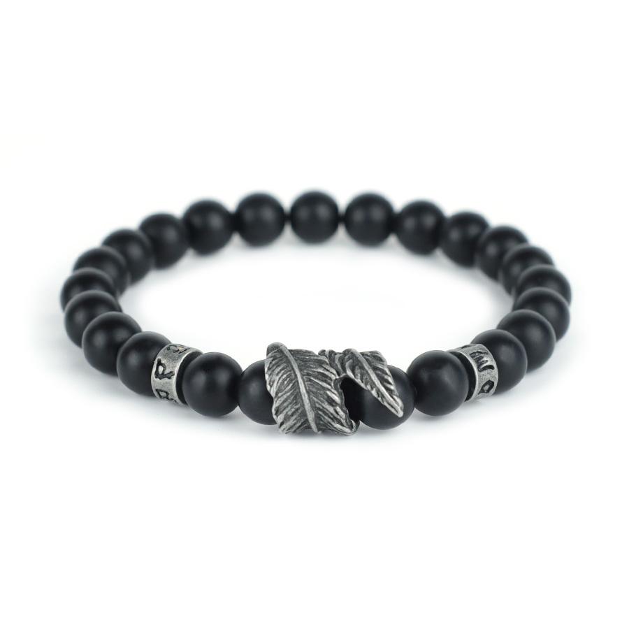 

Vintage Feather Bracelet For Men Sanskrit Mantra Braslet Yoga Meditation Healing Braclet 8mm Lava Onyx Stone Strand Brazalete оникс