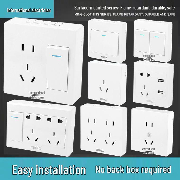 Ultra-Thin Surface-Mounted Single-Pole Switch & Socket Panel for Home Walls