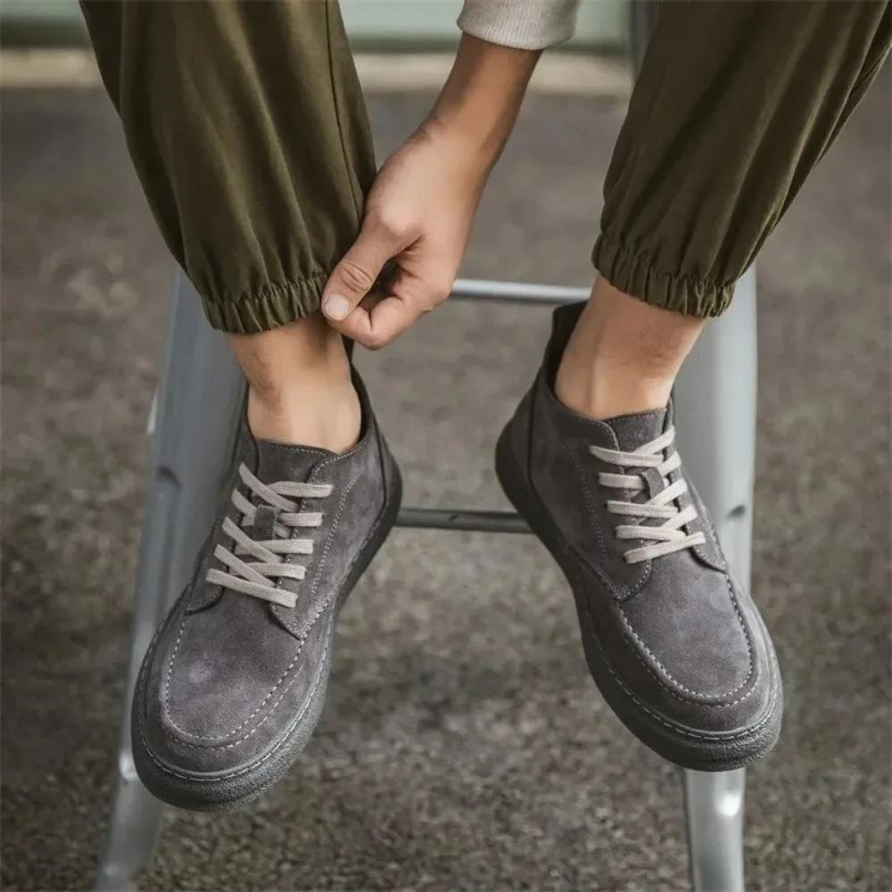 Work boots men's autumn and winter genuine leather high top board shoes men casual suede leather mens boots retro frosted botas