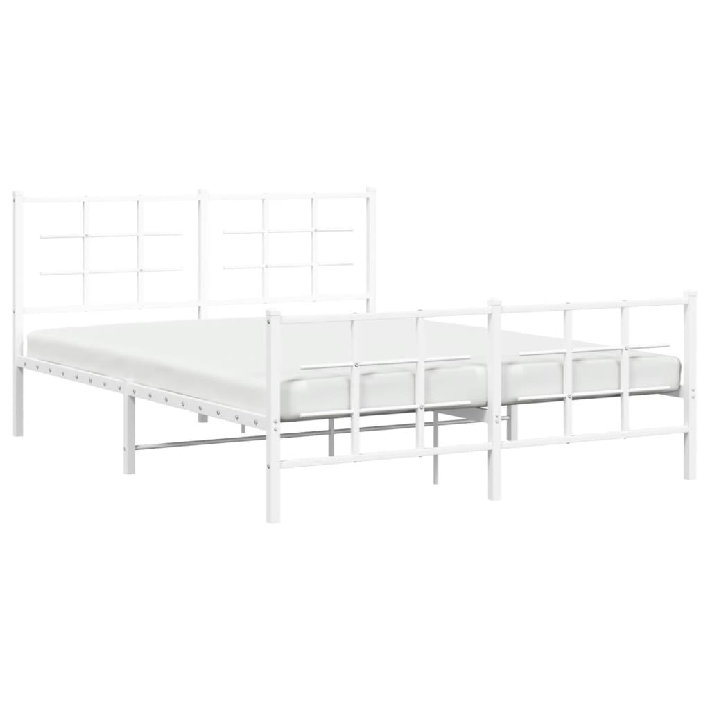 Vidaxl Metal Bed Frame with Headboard and Footboard, White, 150X200 Cm