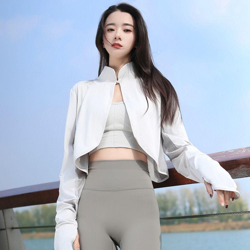 Long Sleeve Sun Protection Clothing Ice Silk Thin Crop Top Sunshade Cloak  Sun Protection