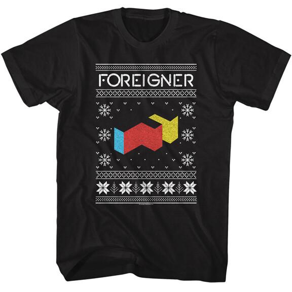 Foreigner F Logo Christmas Snowflakes Sweater Men s T Shirt Rock Music Merch XXL