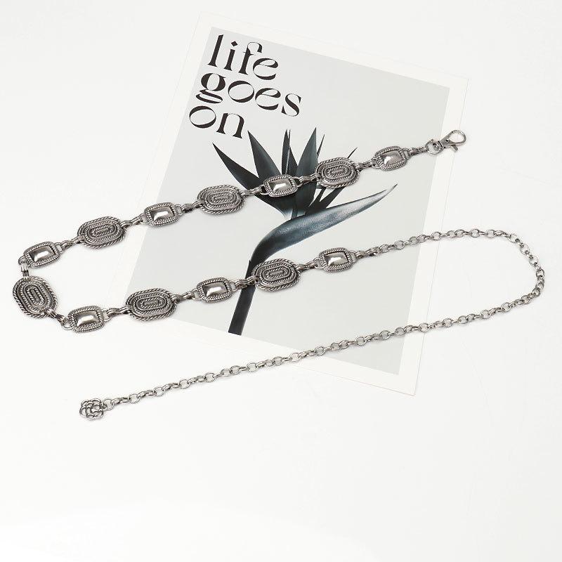 Engraved Sterling Silver Five-Star Waist Chain For Women, Retro Bohemian Decoration With Skirt, Metal Butterfly Belt For Women