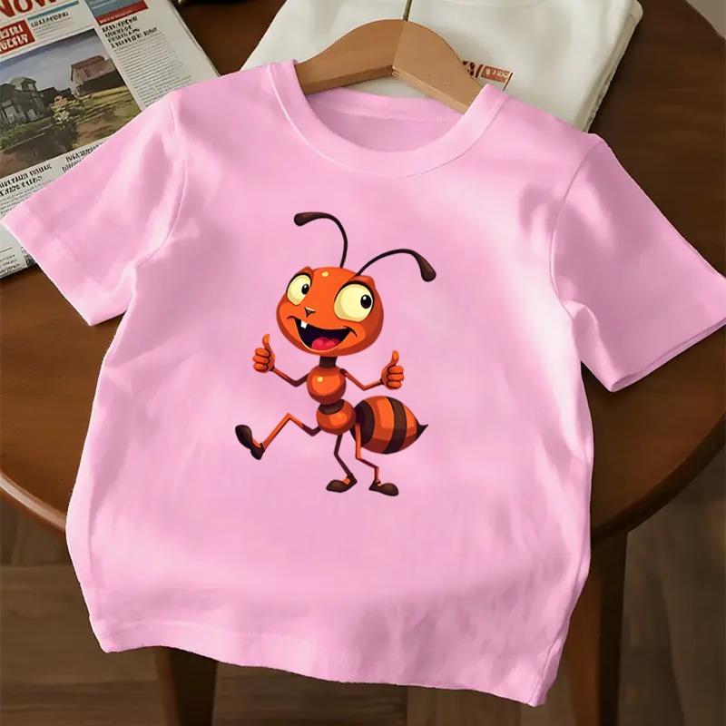 Kids Cute Ant Print Crewneck Short Sleeve Tee