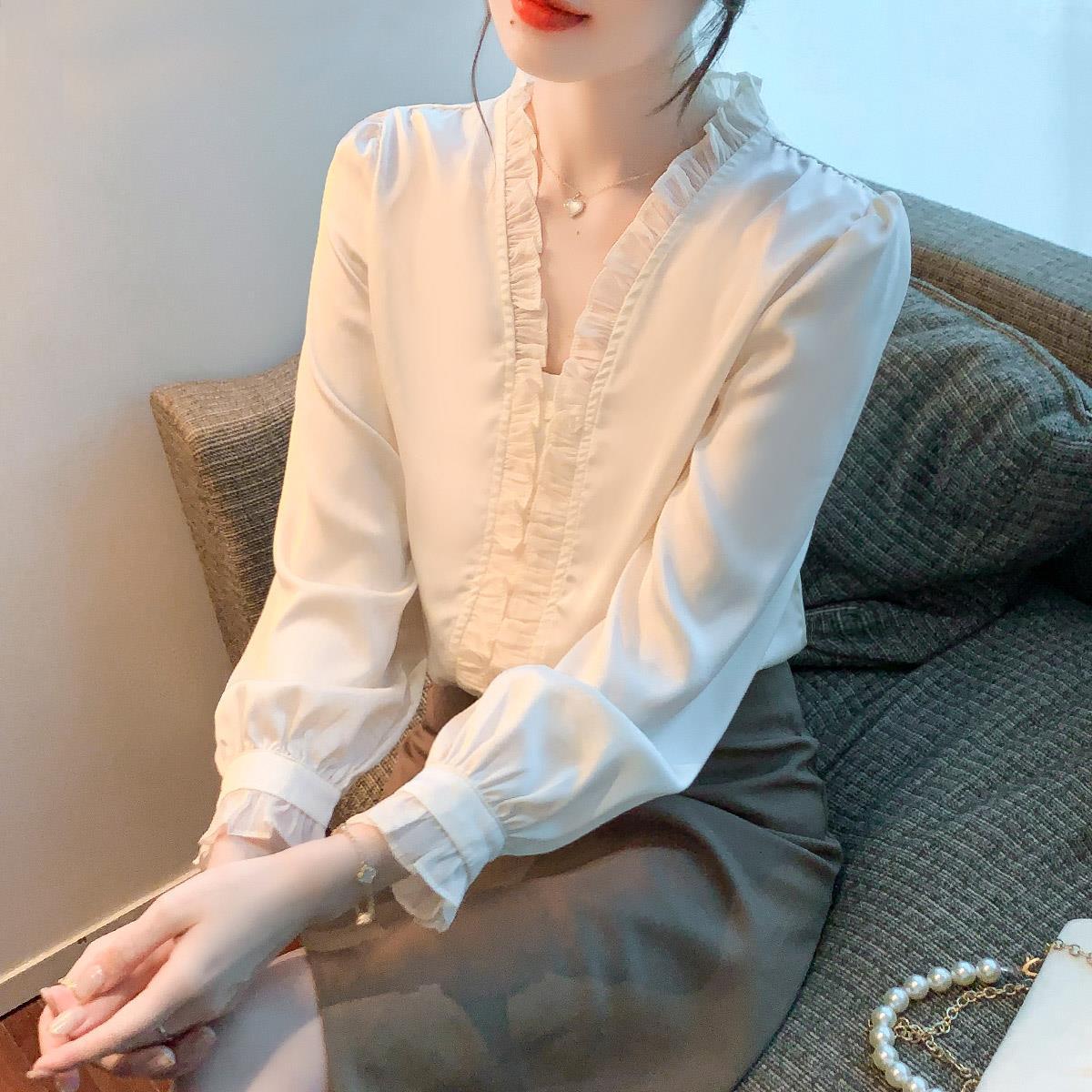 

Женская шифоновая рубашка для ранней весны Женская одежда Базовая рубашка с длинным рукавом Маленькая рубашка 3XL