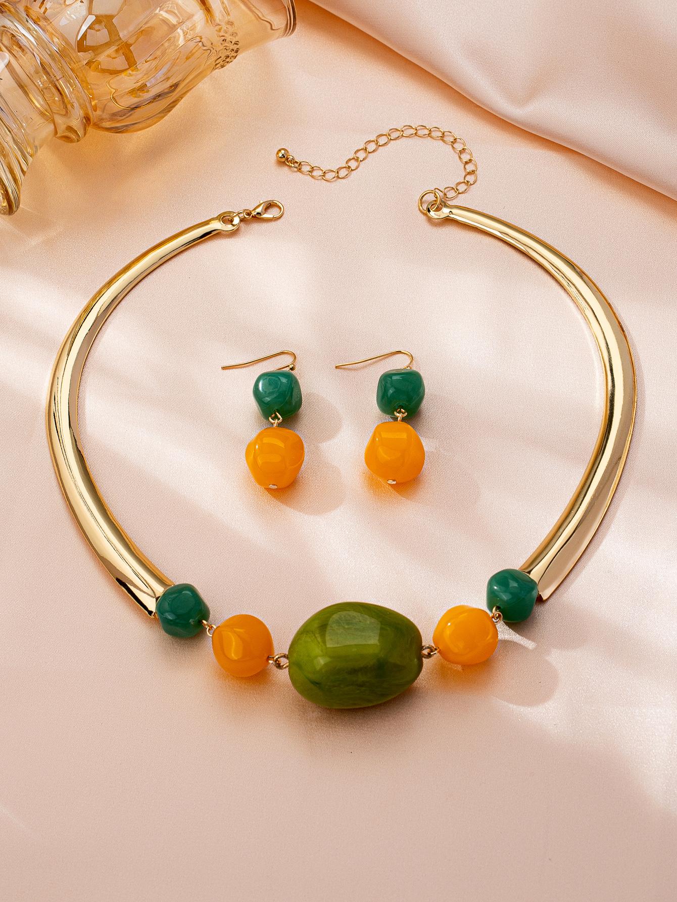 Elegant Summer Exaggerated Style Versatile Women s Jewelry Choker and Earrings Set MULTI