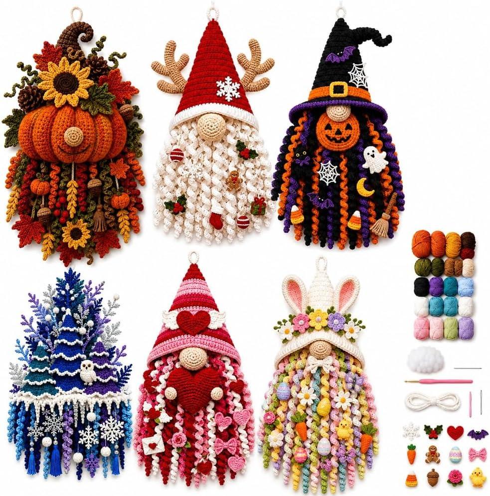 DIY Seasonal Crochet Kit, Handmade Knitting Craft Set for Table & Door Decor
