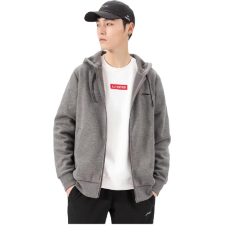 Li Ning Jachetă Hanorac Călduroasă Căptușită cu Fleece Culoare Solidă Bărbați Jachetă Gri AWDRH23-2