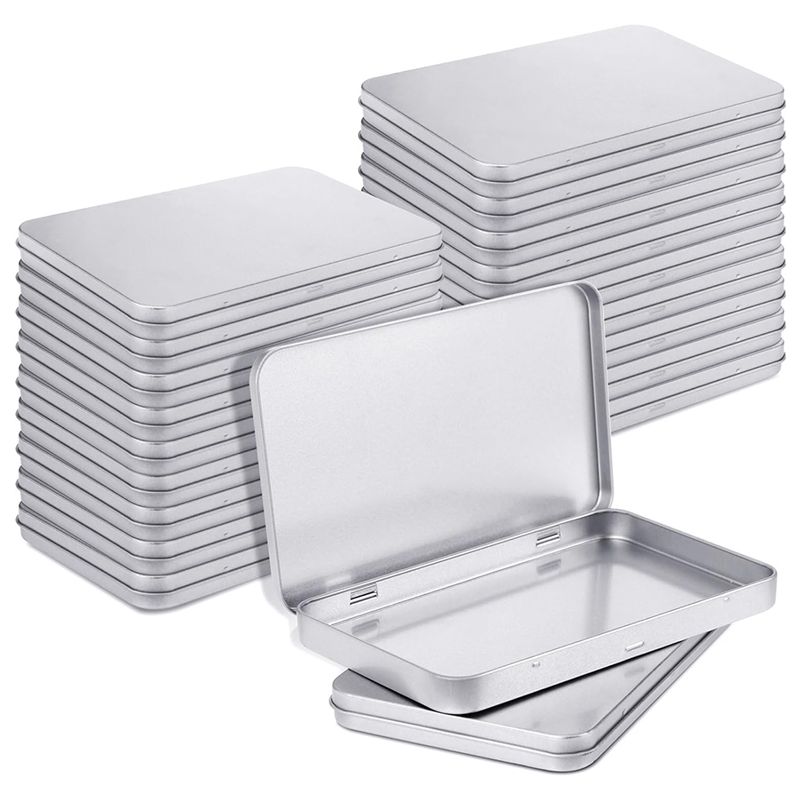 M-Modern-Rectangular Metal Tin Box With Lid Metal Hinged Lid Tin Metal Empty Tin Box Container Silver Storage Tin Box