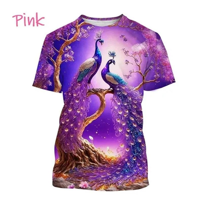 3d Animal Peacock Printed T Shirt Pavo Muticu Maurya Graphic T-shirts For Men Kid Fashion Funny Streetwear Short Sleeves Clothes