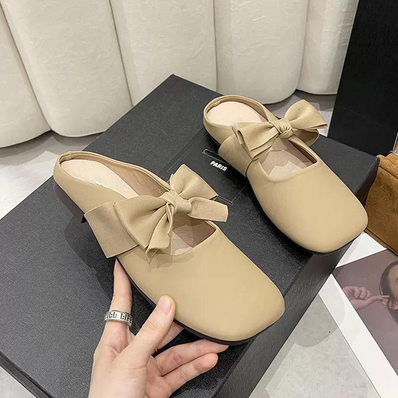 

Баотоу полутапочки женские весенне-летние для улицы 2025 новые жемчужный бант мягкая подошва фея ветер сандалии 40