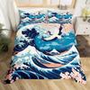 3D Japanese Wave Print Duvet Cover Set, Soft Microfiber Vintage Ukiyo-e Bedding Set With Pillowcases