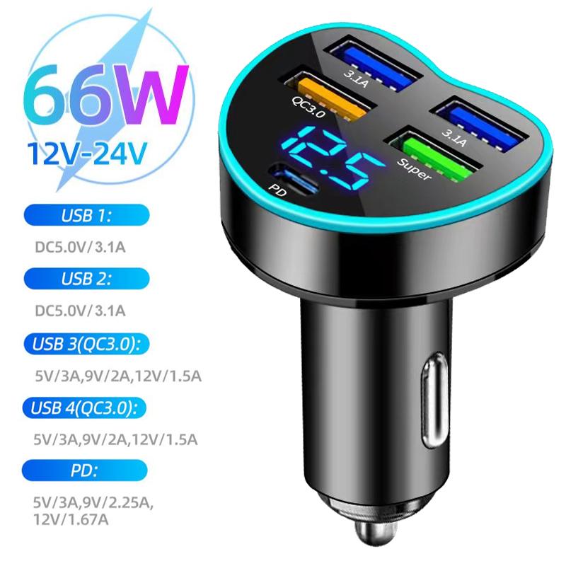 

Автомобильное зарядное устройство PD 200 Вт в форме сердца QC3.0 Быстрая зарядка 1-5 Разъем автомобильного прикуривателя 5 портов Флэш-зарядка с цифровым дисплеем