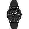 Minimalist Black Dial Black Leather Men's Quartz AR11573