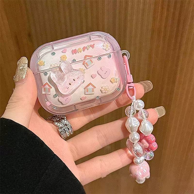 Pink cute chain rabbit suitable for airpdods1/1/1st generation protective case Apple pro bluetooth headset soft case