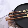 Brown Gold 20Pcs Stainless Steel Cutlery Set Knife Fork Coffee Spoon Dinnerware Imitation Wood Handle Tableware Kitchen Flatware