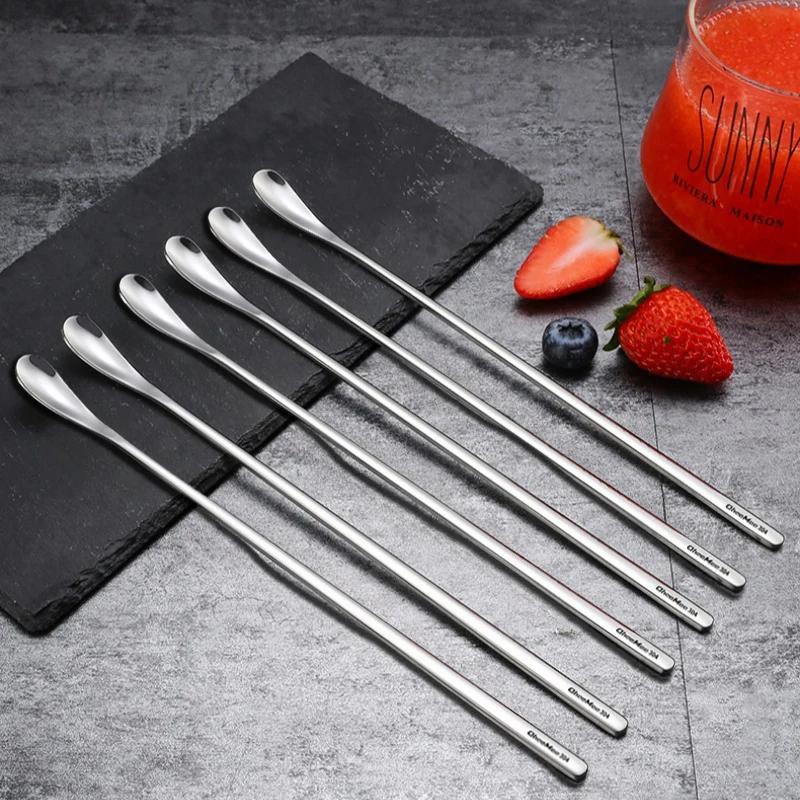 Long Handled 304 Stainless Steel Spoon - Coffee Tea Dessert Ice Cream Stirrer Versatile Picnic Kitchen Bar Grooming Accessories