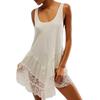 Damekjole Gjennomsiktig blonderpatchwork U-hals Plissert blomsterbroderi Løs ermeløs ensfarget damevestkjole