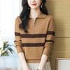 Women's Lapel Knitted Sweater Loose Sweater Polo Collar Knitted Sweater Long Sleeved Top