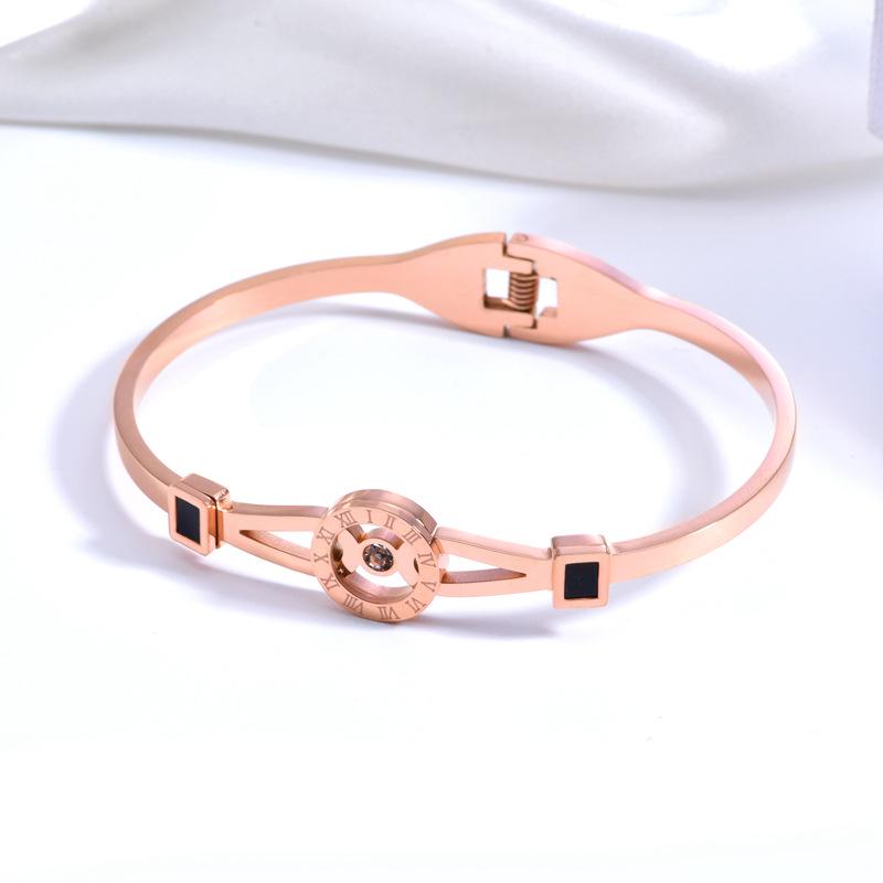 Roman Numeral Diamond-Inlaid Stainless Steel Women's Bangle - Simple, Versatile Luxury Design