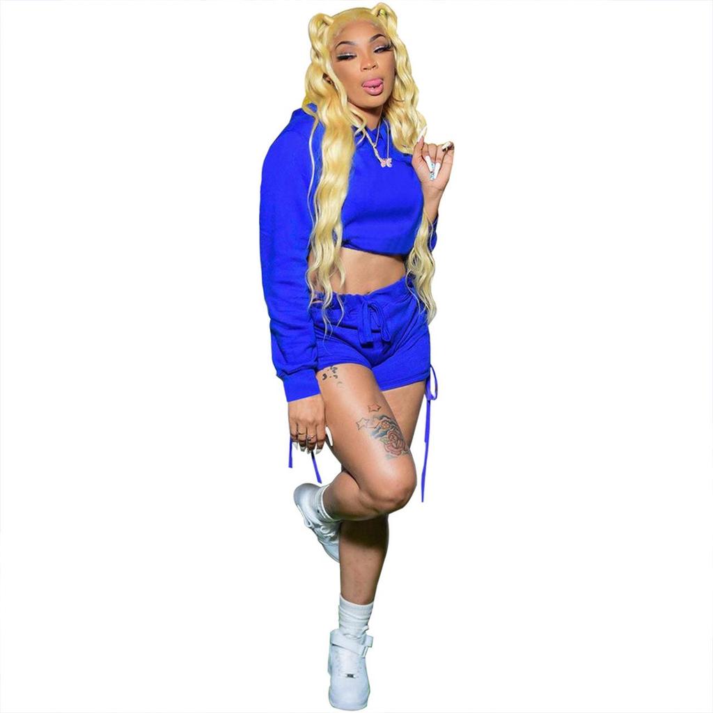 FE210 European and American Style Casual Solid Color Tie-Dye Drawstring Shorts Two-Piece Set - No Returns/Exchanges