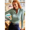 Dame Ecru rullekraveglidelås lycra bluse