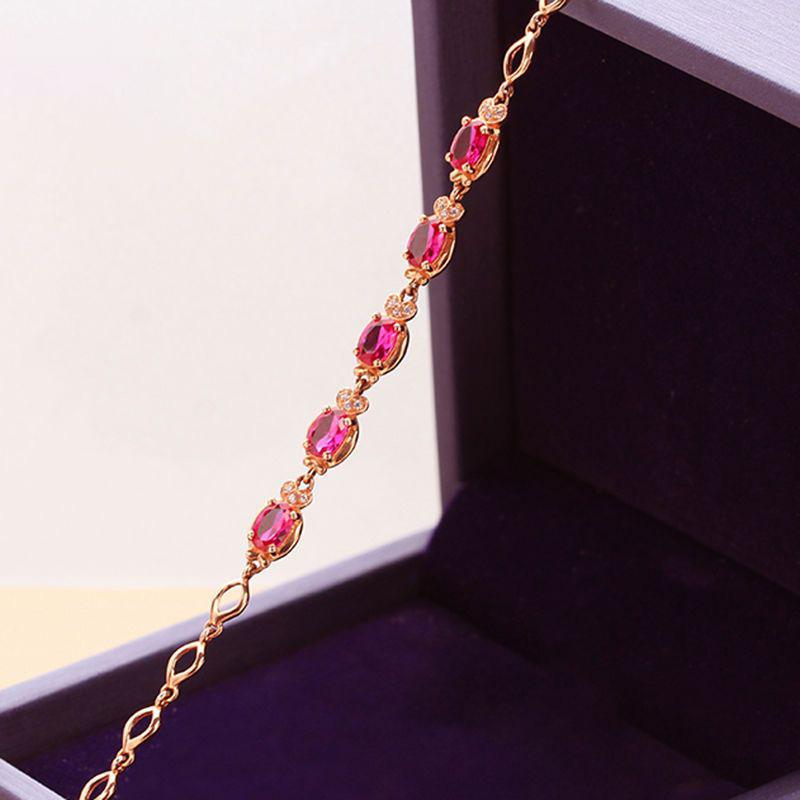 585 Purple Gold Simple French Red Garnet Bracelet Premium Rose Gold Plated Red Stone Bracelet