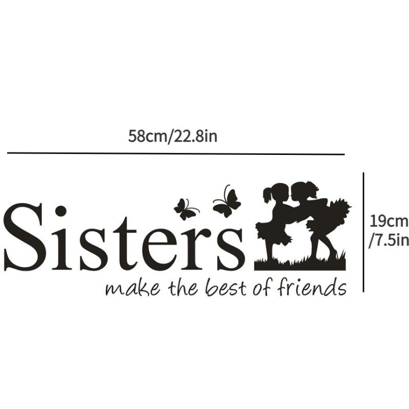 

Sisters Wake The Best of Friends PVC Wall Sticker Bedroom Home Decor for Children Room Decoration Home Decor DIY Art. Black