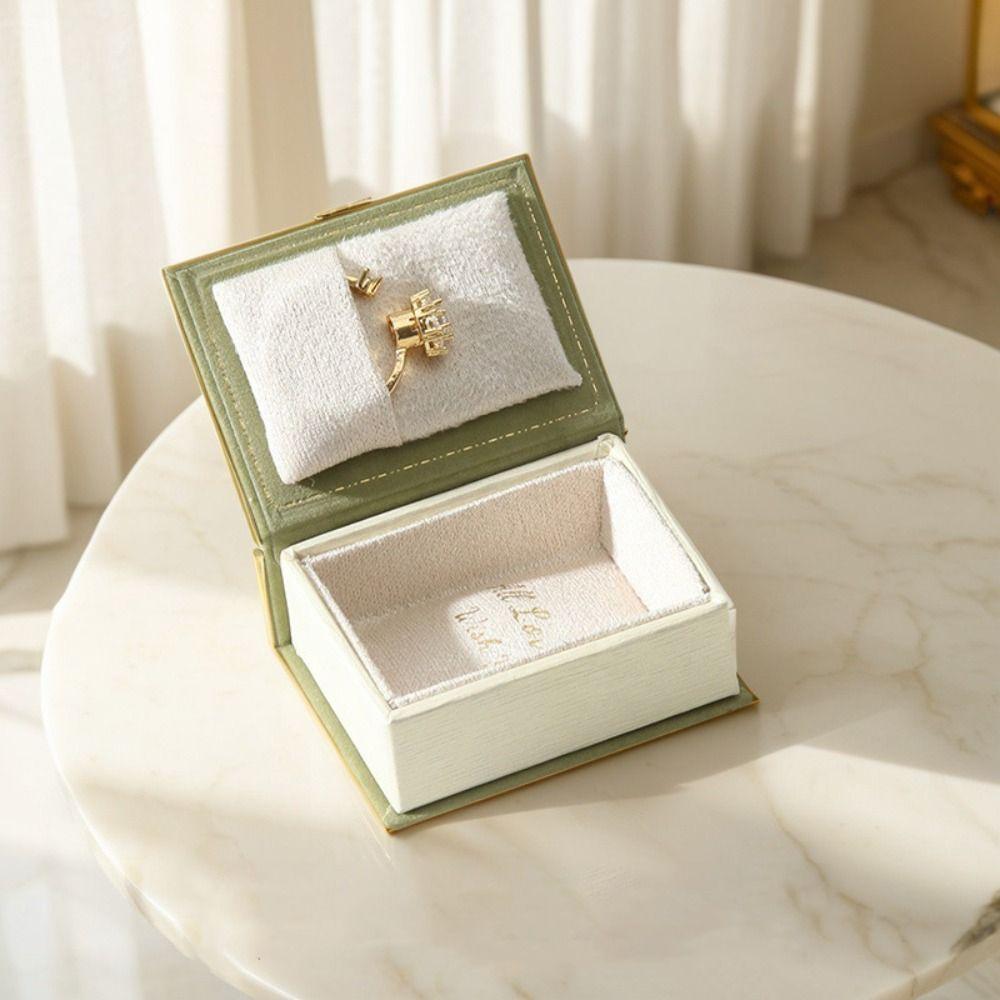 Creative Book Shape Ring Box Velvet Jewelry Packaging Refined Engagement Ring Case  Travel