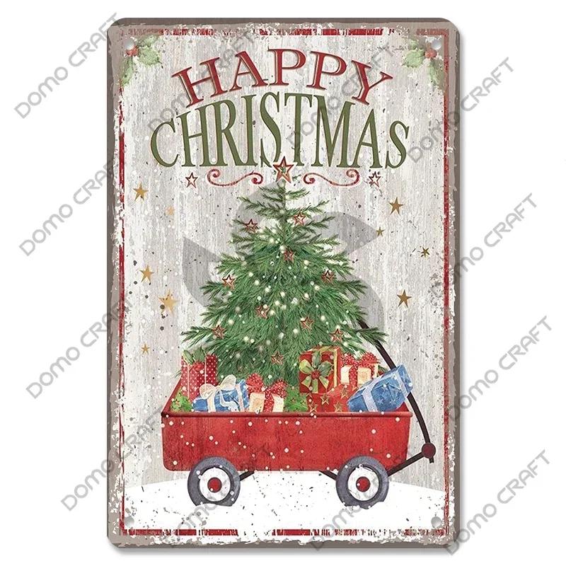 Retro Christmas Decor Vintage Metal Tin Sign with Cake Music Box Christmas Tree for Bakery Candy Shop Home Wall Art