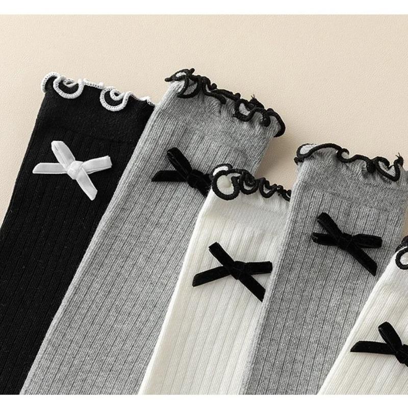 Girls Cotton Calf Socks Sweet Bow Ruffle Kids Fashion Simple School Socks For Spring Autumn Children Girl Footwear
