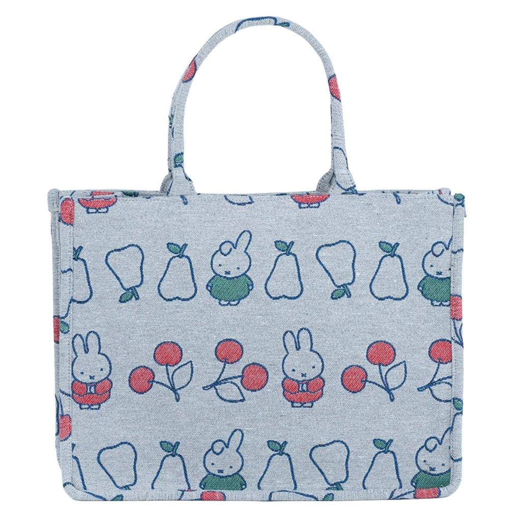 Dick Bruna Miffy Jacquard Tote Bag, Shoulder Bag, Lunch Bag, Bento Bag, A4 Size Storage, with Fruit