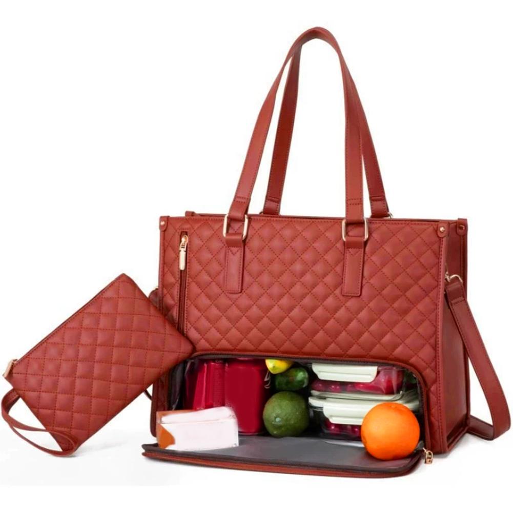 Large Women Lunch Bags With Insulated Compartment 15.6inch Laptop Tote Bag with Leakproof Lunch Box Pocket Work Bag Handbag