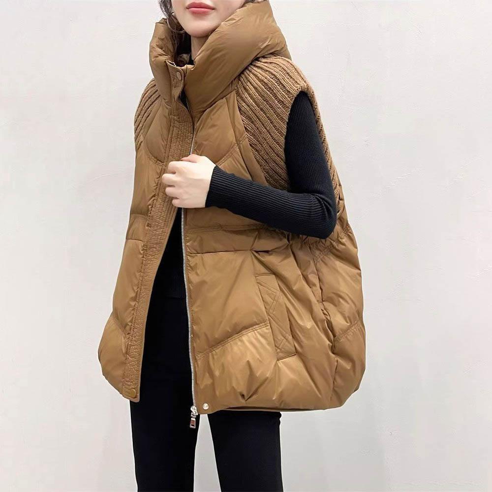 Chaqueta de Mujer Acolchada Parkas Cortavientos Ligera con Capucha Cálida Chaleco Femenino Plumón de Pato Blanco Abrigo de Plumón Sin Mangas