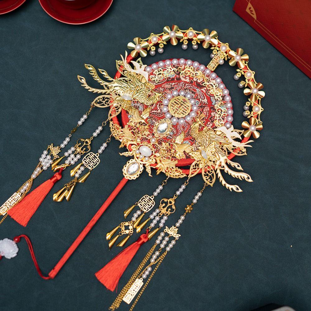 Phoenix Pattern Face Cover Fan Chinese Style Decorative Fan Elegant Bridal Group Fan Hanfu Party