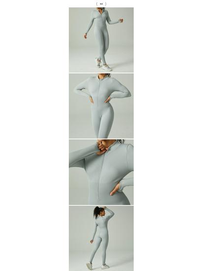 Evropská a americká bezešvá jednodílná jógová kombinéza - Dámské sportovní oblečení s dlouhým rukávem, stahující pas