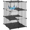 Indoor Cat Cage DIY Customizable 3-Tier Indoor Cat Enclosure with 3 Doors and Hammock 105 Cm Black