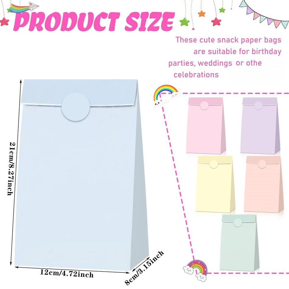 12Pcs Macaron Pastel Gift Bags With Stickers - 21x12cm Kraft Paper Party Favor Bags For Birthday, Wedding, Easter