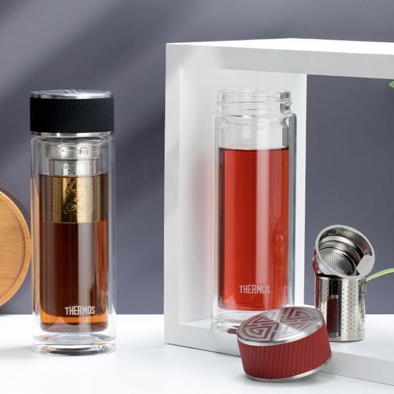 Thermos Double-Layer Heat-Resistant Glass Tea Infuser Mug 400ml