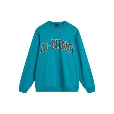 Li Ning Weekend Młodzieżowy Nadruk z Listami Okrągły Dekolt Pulower Długi Rękaw Bluza Bluza Unisex Rafowy Niebieski AWDU785-4