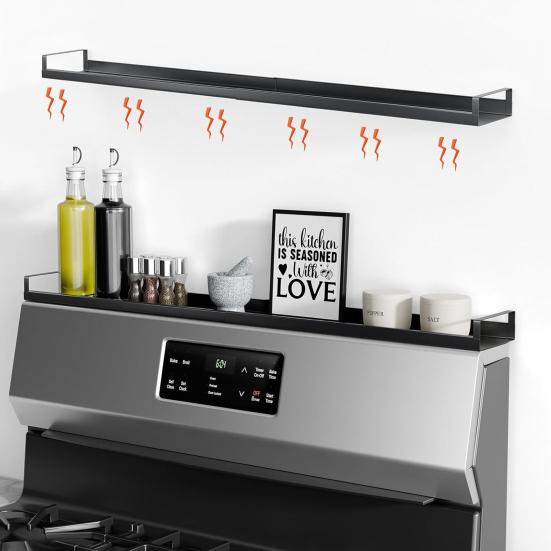 Extendable Spice Rack for Stove Magnetic Carbon Steel Spice Organizer Adjustable Length Tool-Free Installation Stove Top Shelf for Kitchen Countertop