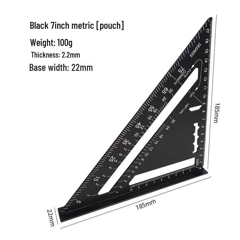 7-inch Aluminum Alloy Metric Imperial Woodworking Triangle Corner Ruler