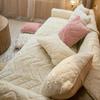 Weicher Plüsch-Sofa-Kissenbezug, Beige/Grau, Couch-Bezug, Kissenbezug, einfarbig, rutschfest, dickes Kissen, europäischer Stil