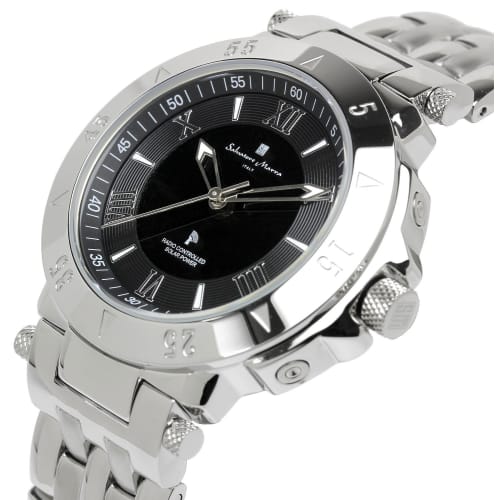 Salvatore Marra Watch Silver Black Radio Solar Stainless Steel Men's SM18112SS-SSBK